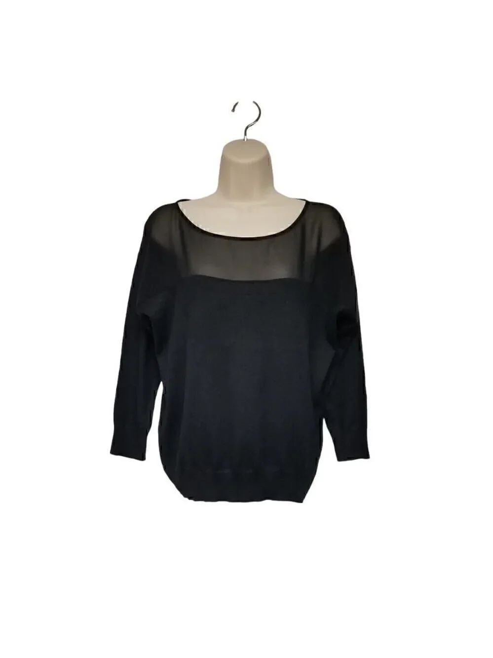 Banana Republic Long Sleeve Sheer Lace Contrast Sweater Color Black Size Small